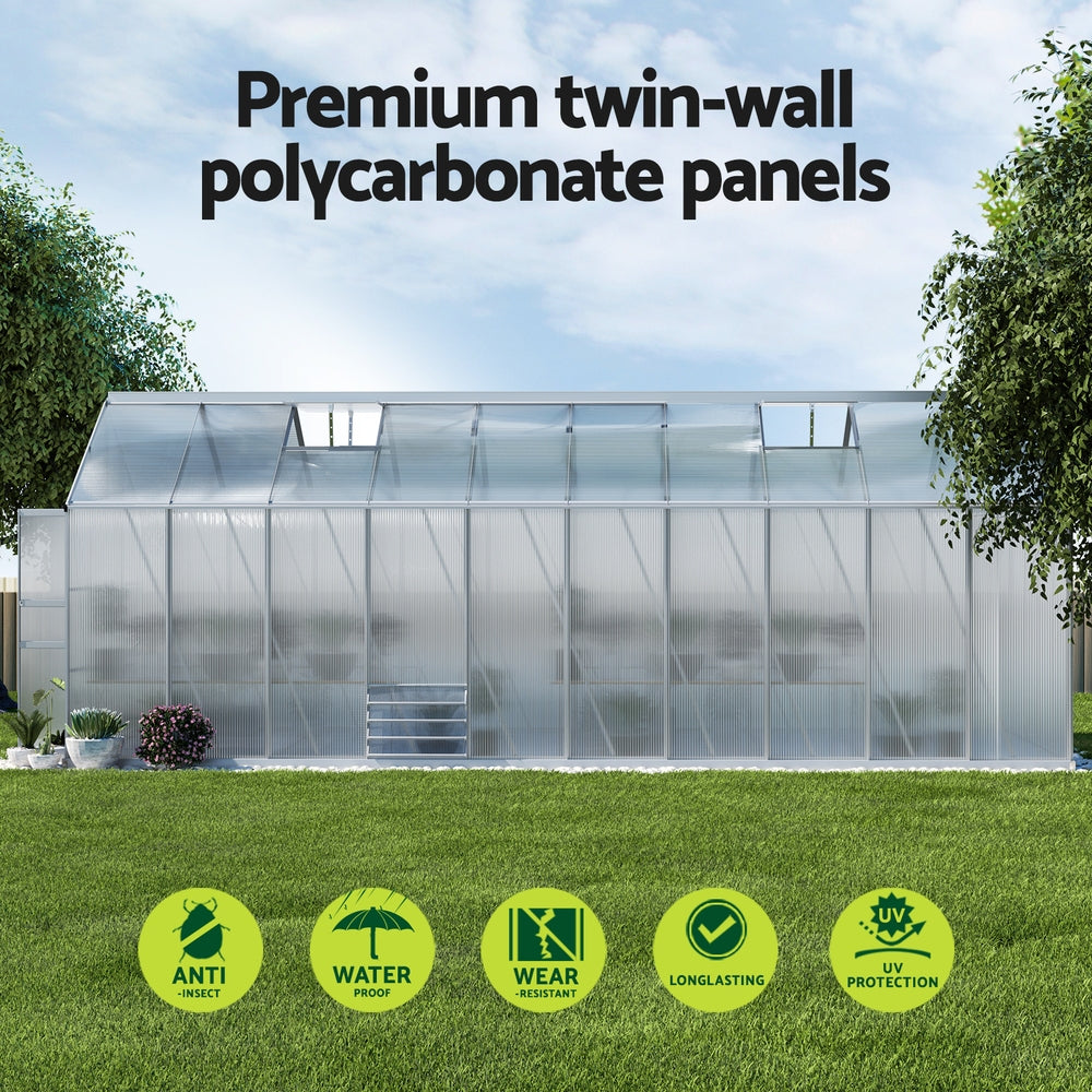 Greenhouses & Accessories: Green Fingers Greenhouse 6.03x2.44x2.68M Double Doors Aluminium Green House Garden Shed