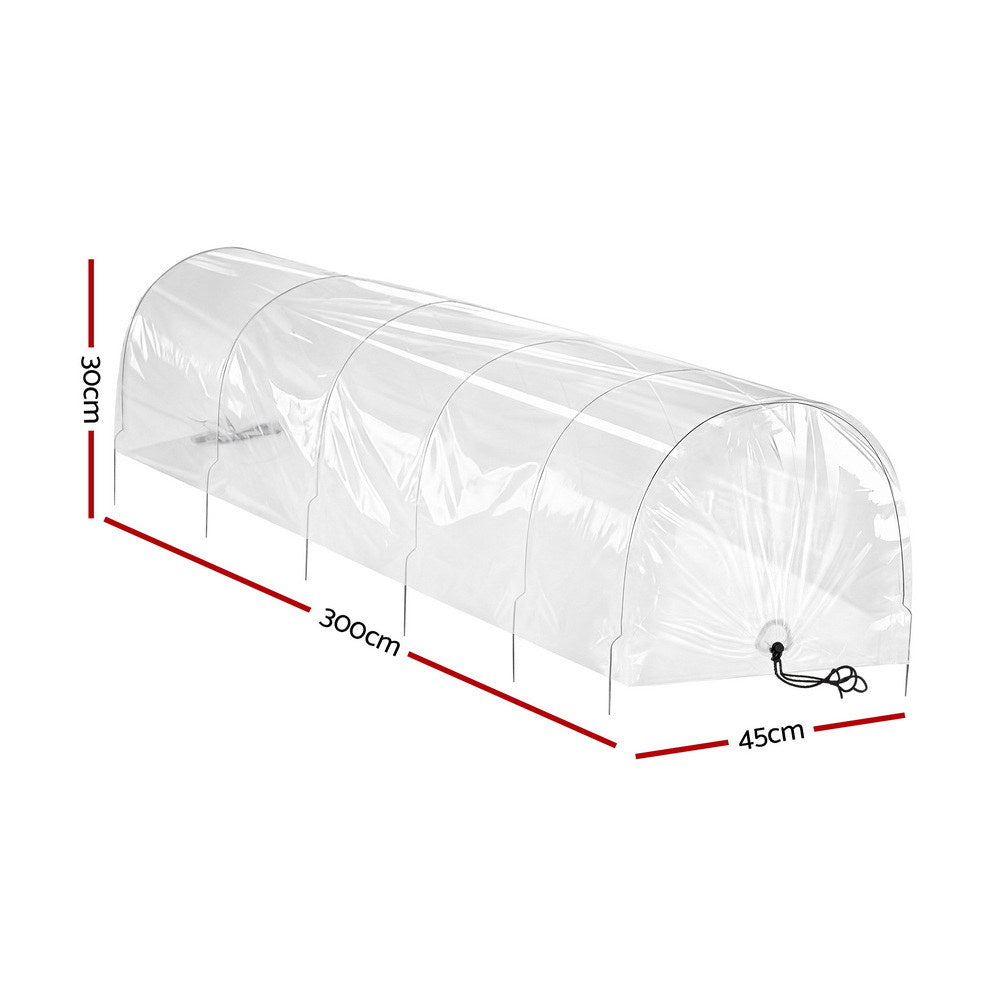 Greenhouses & Accessories: Green Fingers Mini Greenhouse 300x45x30cm Tunnel Clear PVC Steel Frame Portable