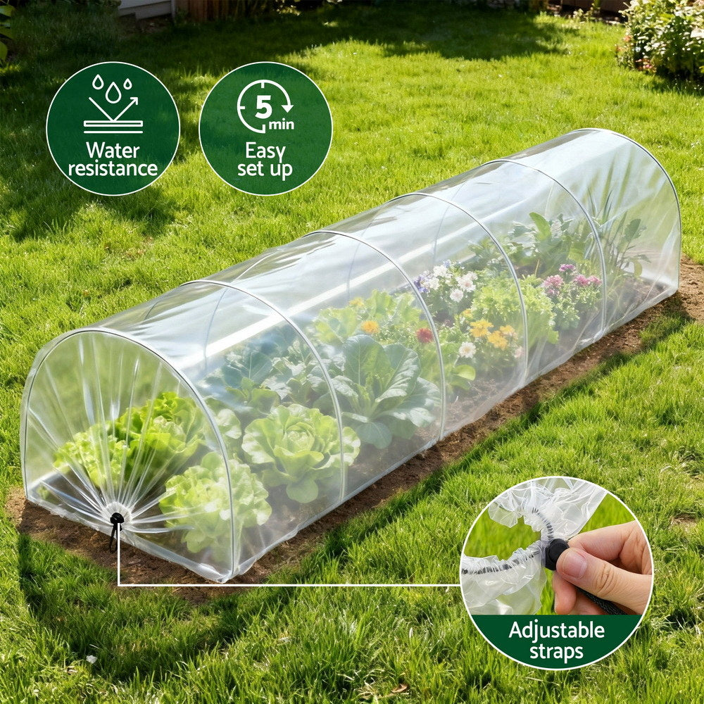 Greenhouses & Accessories: Green Fingers Mini Greenhouse 300x45x30cm Tunnel Clear PVC Steel Frame Portable