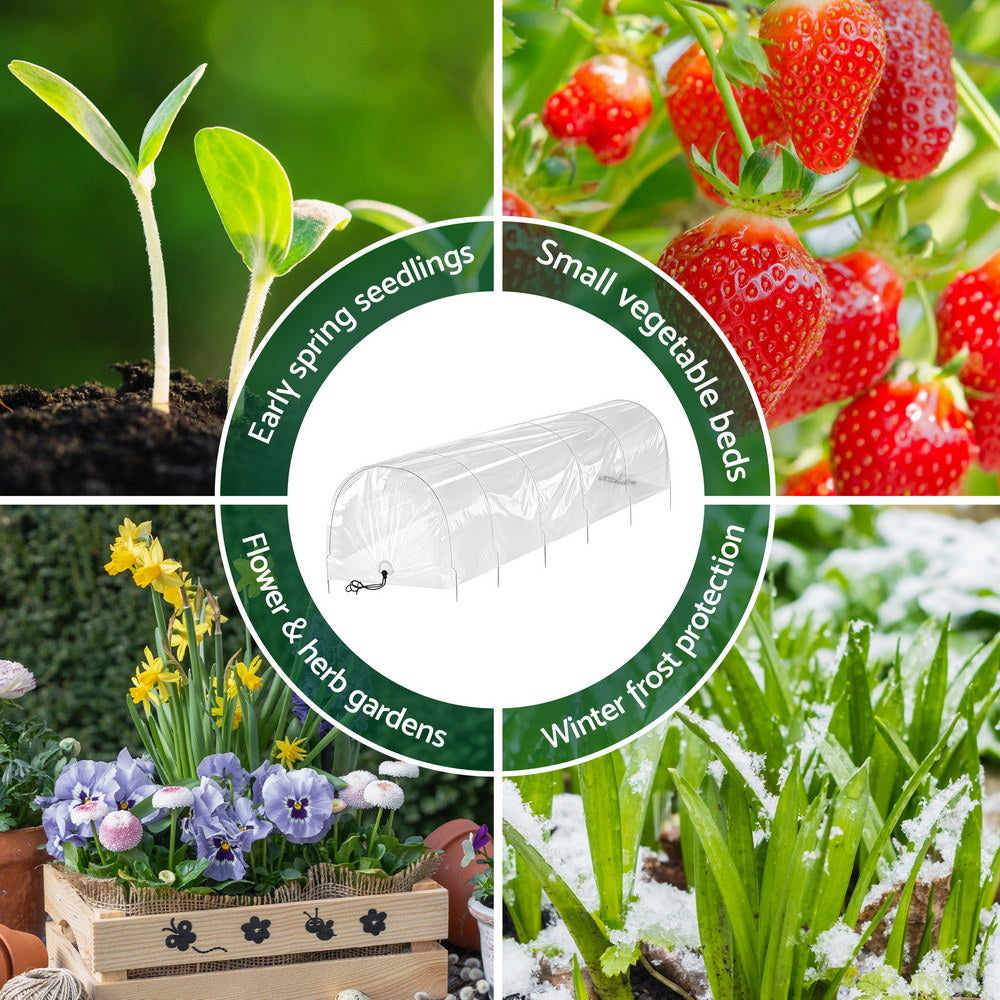 Greenhouses & Accessories: Green Fingers Mini Greenhouse 300x45x30cm Tunnel Clear PVC Steel Frame Portable