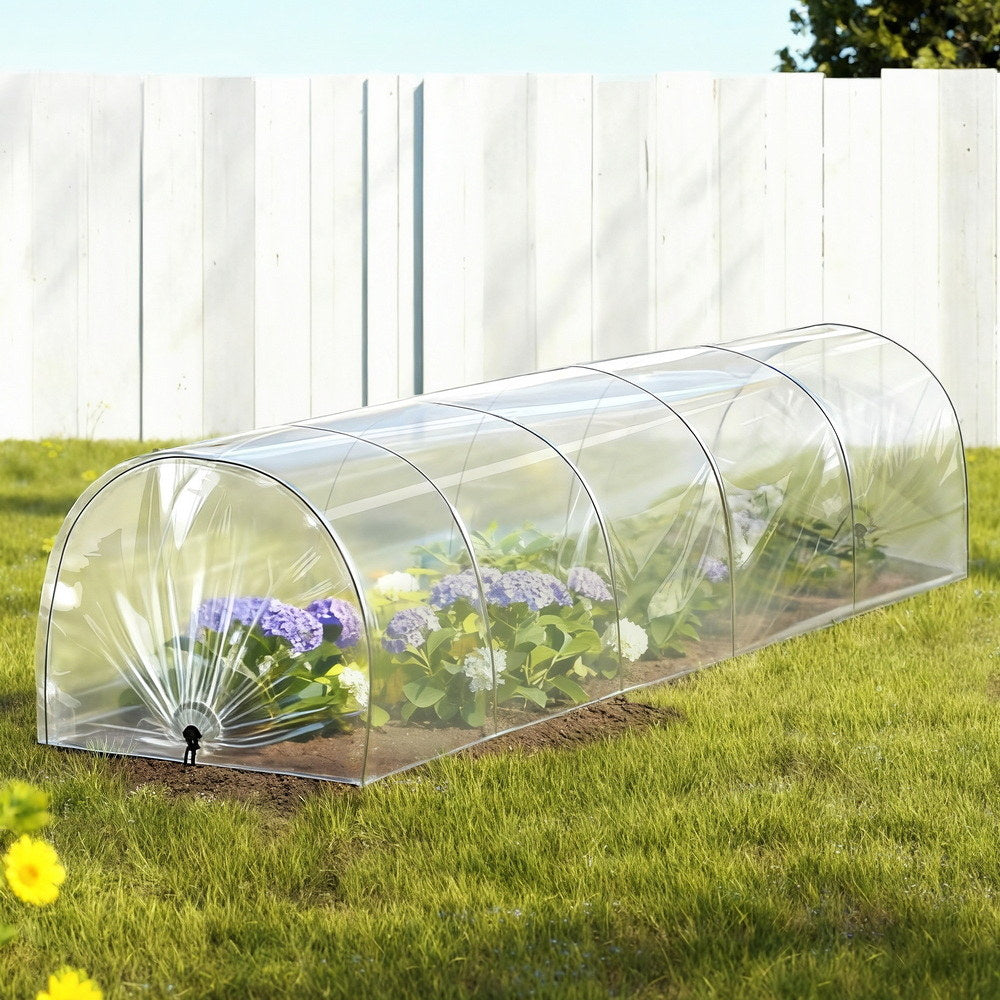 Greenhouses & Accessories: Green Fingers Mini Greenhouse 300x45x30cm Tunnel Clear PVC Steel Frame Portable