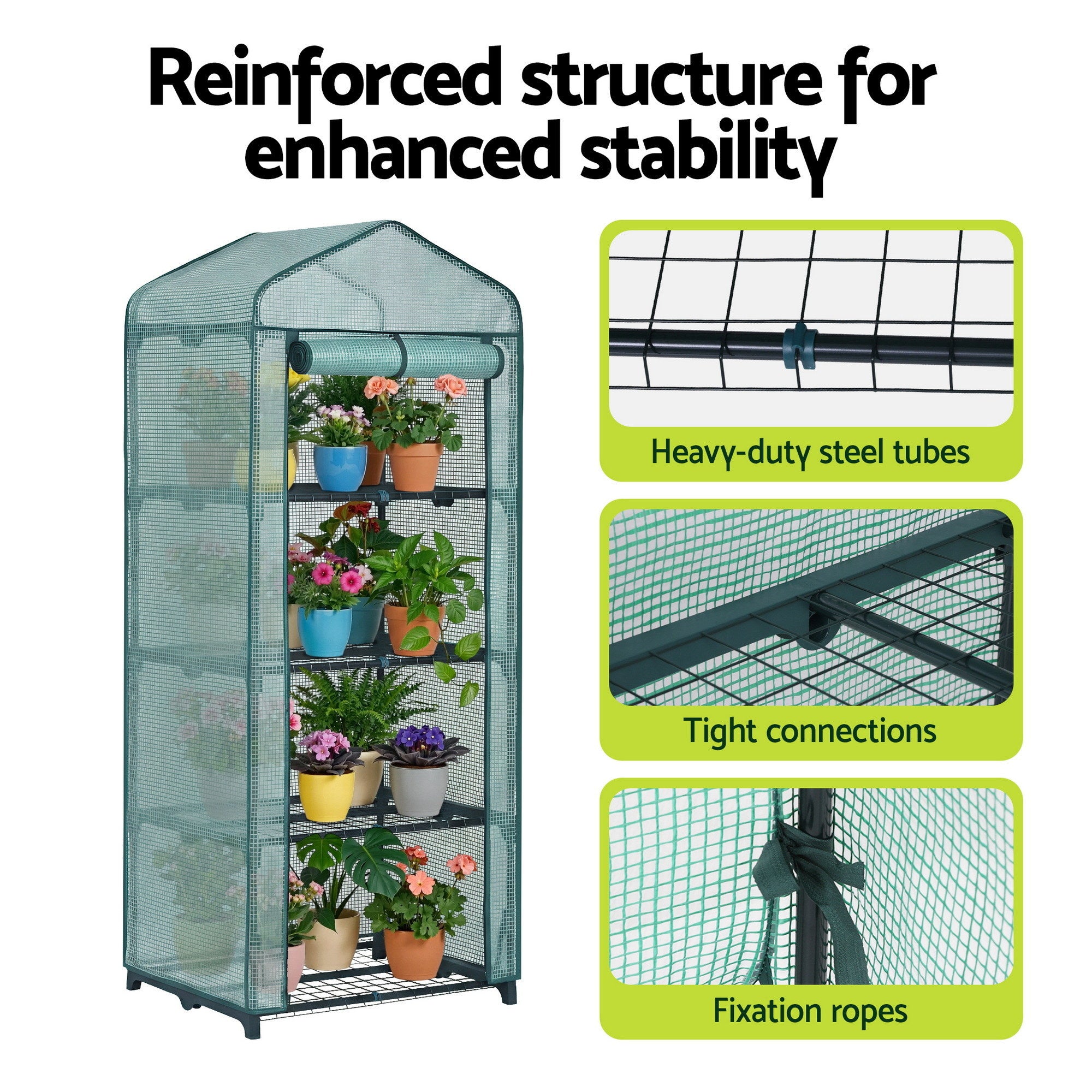 Greenhouses & Accessories: Green Fingers Greenhouse 4 Tiers Mini Green House Garden Bed 1.6x0.7x0.5M