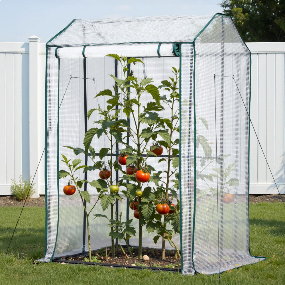 Greenhouses & Accessories: Green Fingers Mini Greenhouse PE Cover Green House Roll-Up Zippered Door 1.0x0.8x1.5M