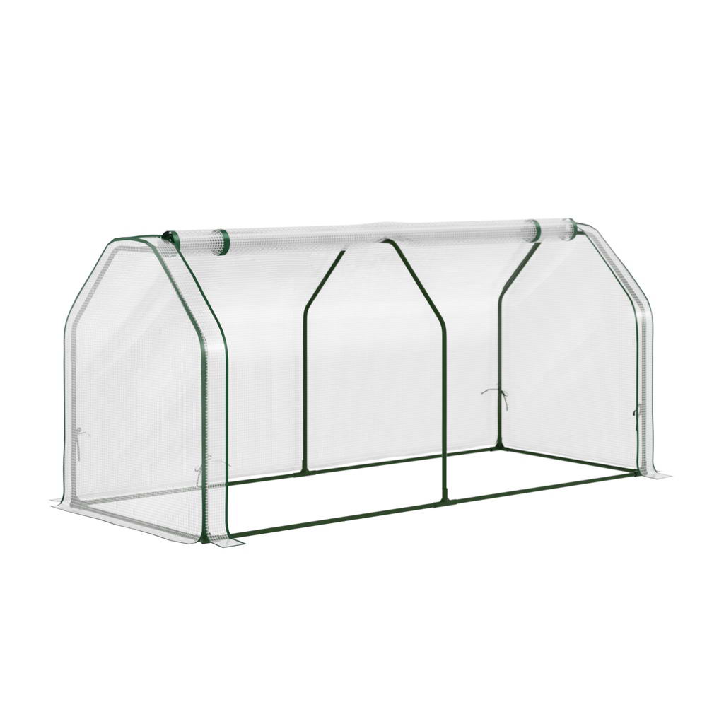 Greenhouses & Accessories: Green Fingers Mini Greenhouse PE Cover Green House Roll-Up Zippered Door 1.2x0.5x0.6M