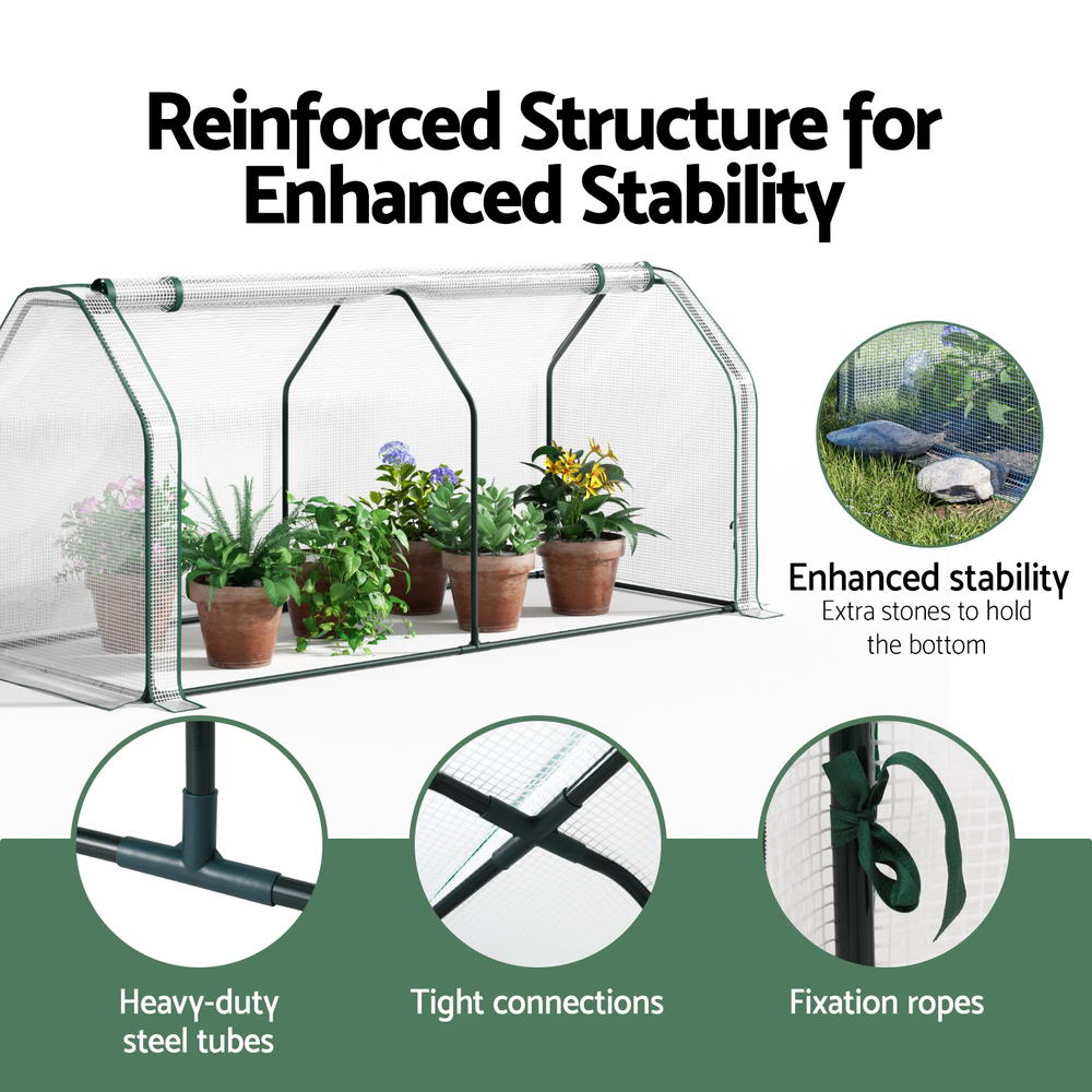 Greenhouses & Accessories: Green Fingers Mini Greenhouse PE Cover Green House Roll-Up Zippered Door 1.2x0.5x0.6M