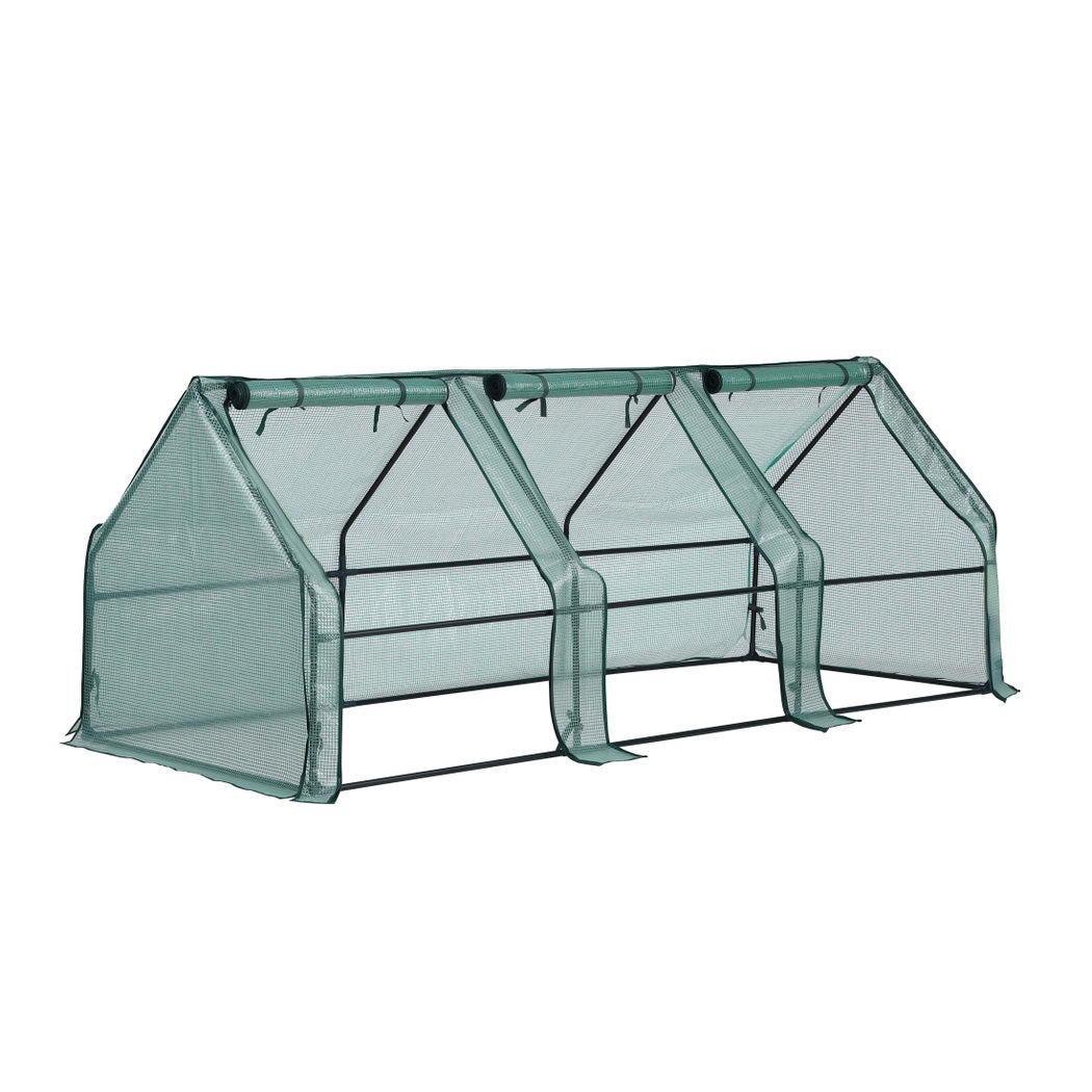 Greenhouses & Accessories: Green Fingers Mini Greenhouse 240x90x90cm Steel Frame PE Cover Outdoor Shelter