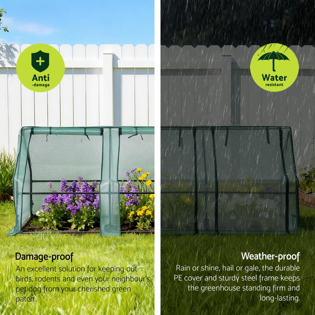 Greenhouses & Accessories: Green Fingers Mini Greenhouse 240x90x90cm Steel Frame PE Cover Outdoor Shelter