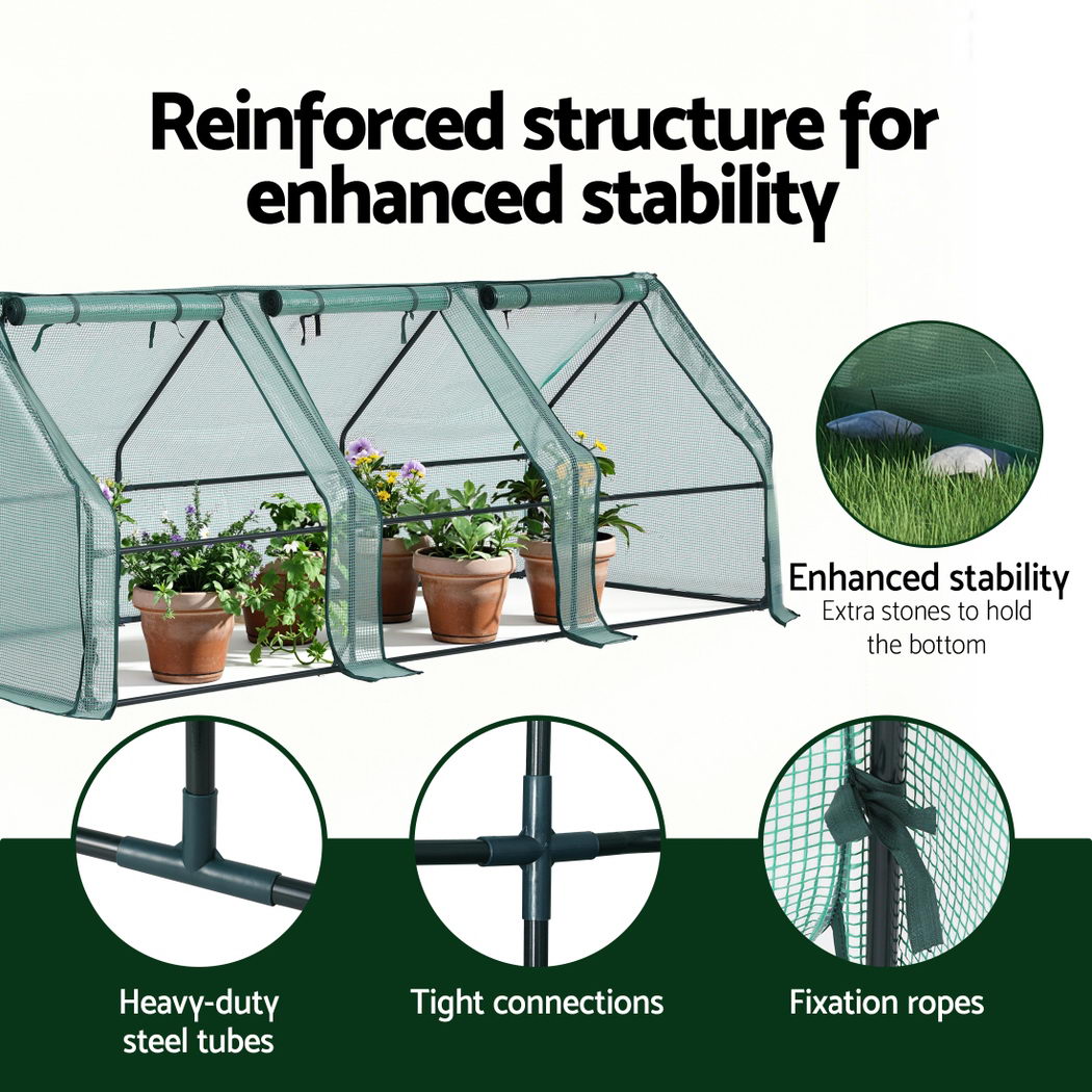 Greenhouses & Accessories: Green Fingers Mini Greenhouse 240x90x90cm Steel Frame PE Cover Outdoor Shelter