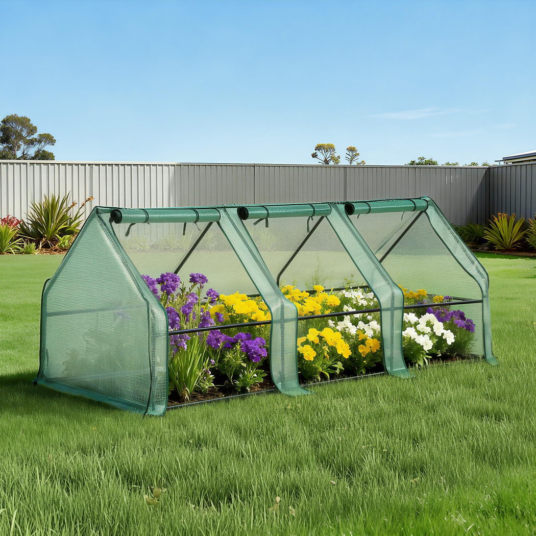 Greenhouses & Accessories: Green Fingers Mini Greenhouse 240x90x90cm Steel Frame PE Cover Outdoor Shelter