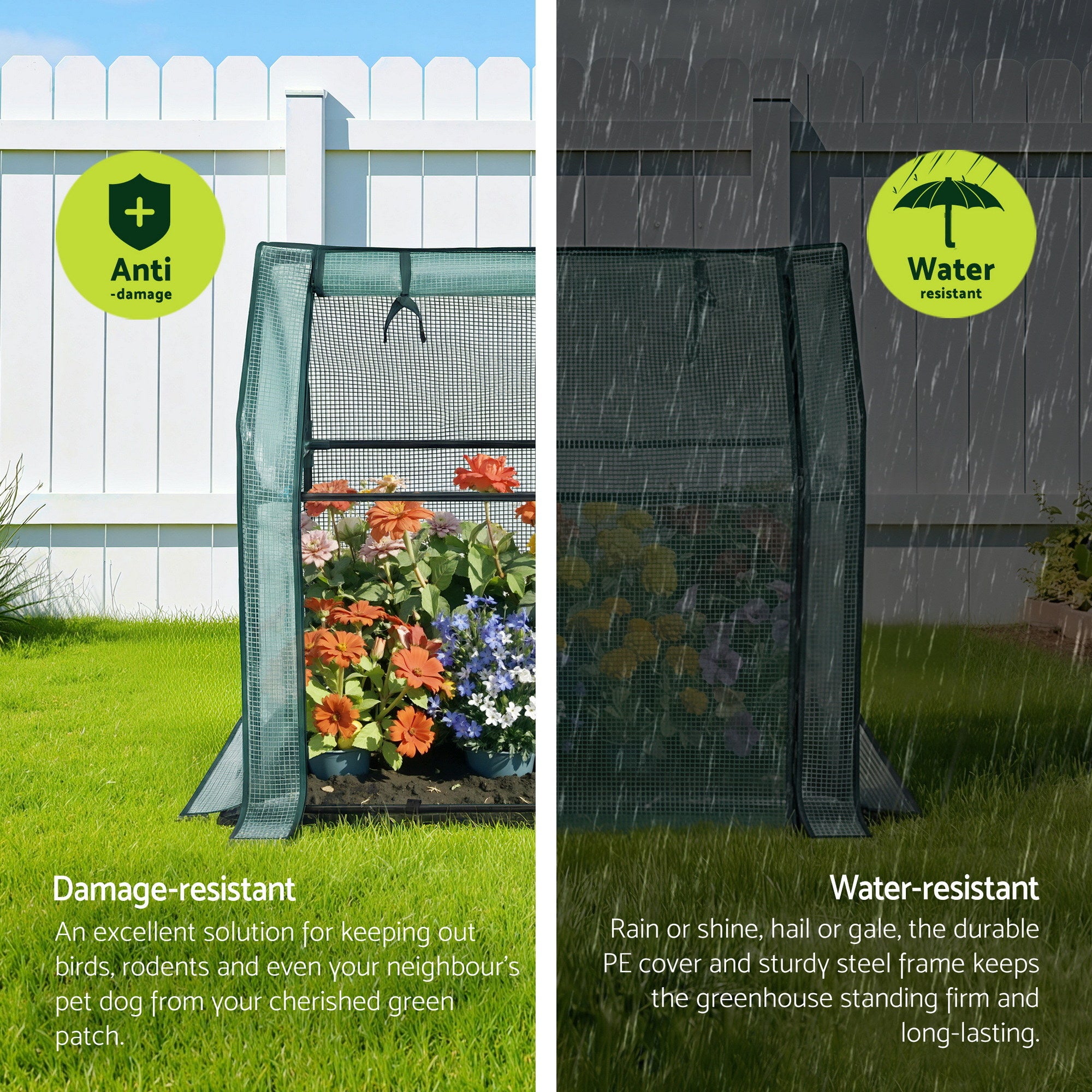 Greenhouses & Accessories: Green Fingers Mini Greenhouse 91x46x84cm Steel Frame PE Cover Outdoor Shelter