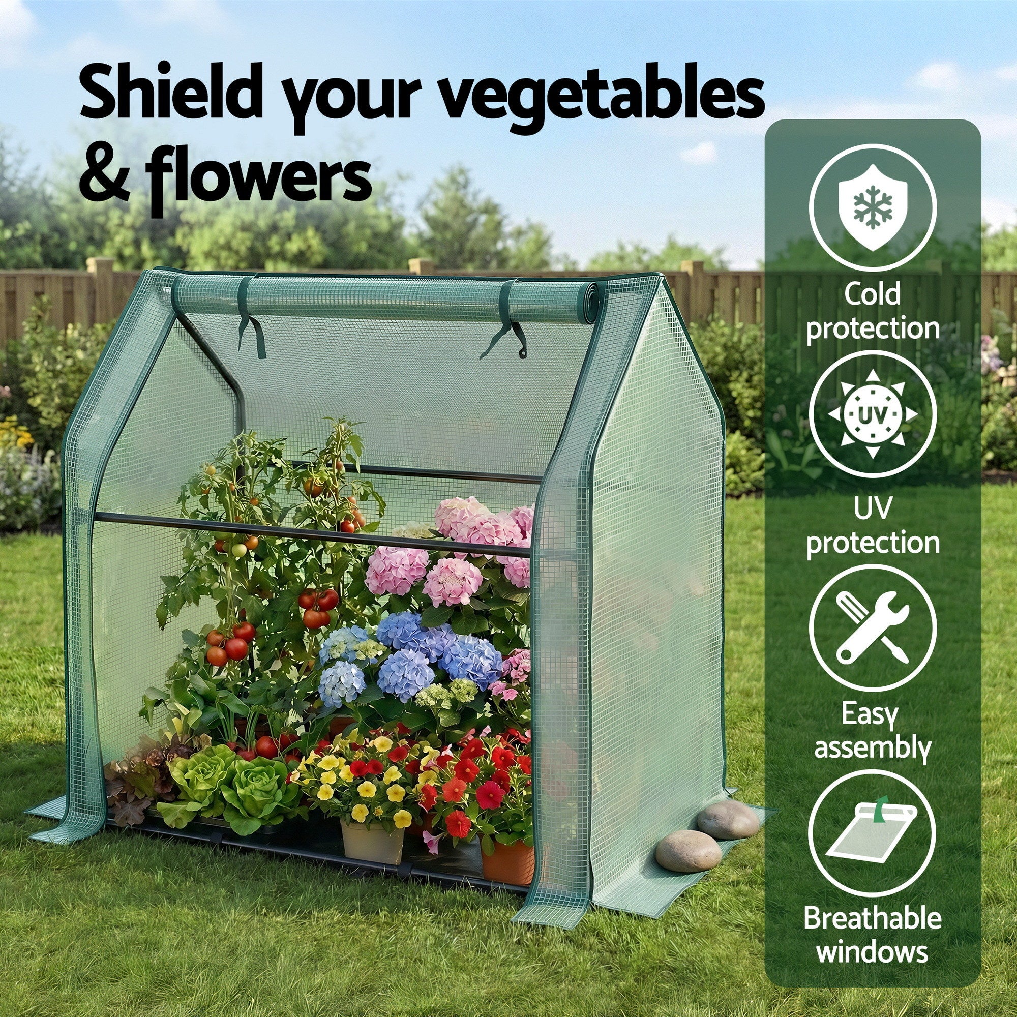 Greenhouses & Accessories: Green Fingers Mini Greenhouse 91x46x84cm Steel Frame PE Cover Outdoor Shelter
