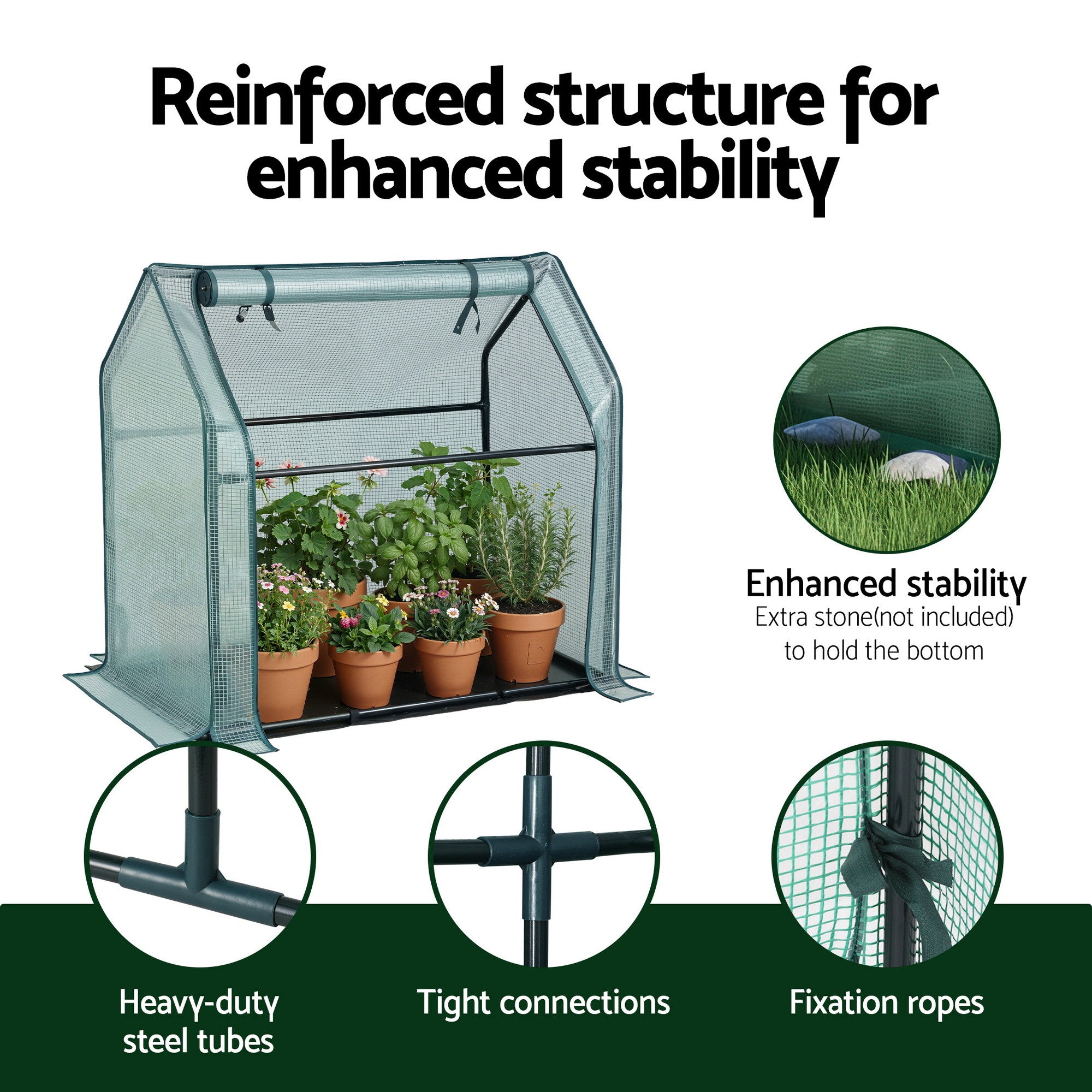 Greenhouses & Accessories: Green Fingers Mini Greenhouse 91x46x84cm Steel Frame PE Cover Outdoor Shelter
