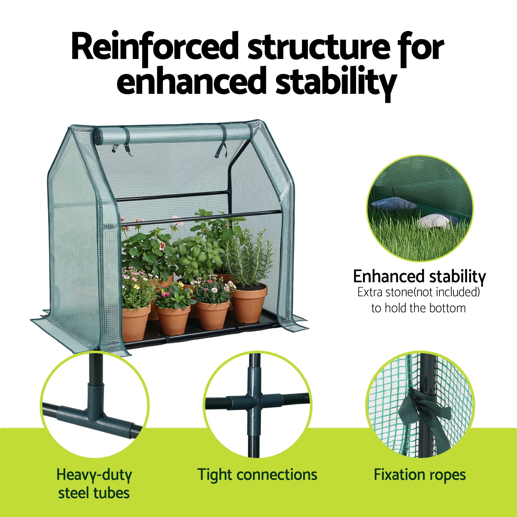 Greenhouses & Accessories: Green Fingers Mini Greenhouse 91x46x84cm Steel Frame PE Cover Outdoor Shelter