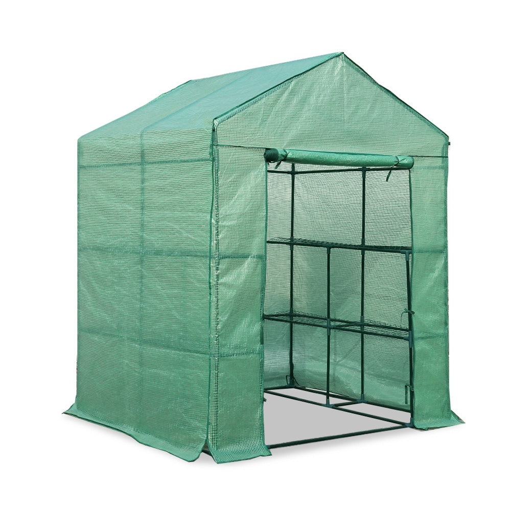 Greenhouses & Accessories: Green Fingers Greenhouse 1.4x1.55x2M Walk in Green House Tunnel Plant Garden Shed 8 Shelves