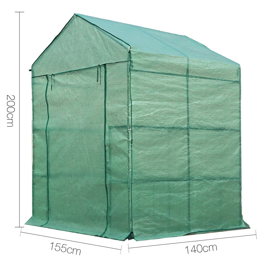 Greenhouses & Accessories: Green Fingers Greenhouse 1.4x1.55x2M Walk in Green House Tunnel Plant Garden Shed 8 Shelves
