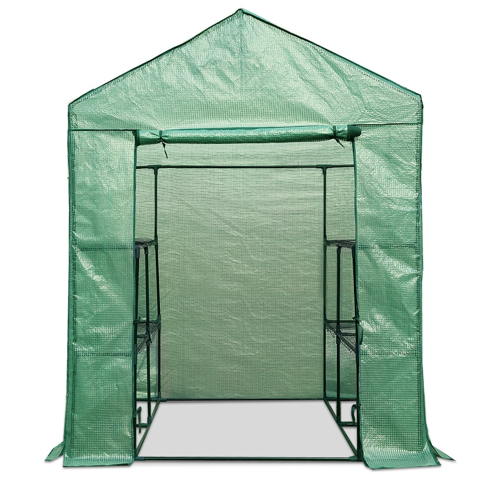 Greenhouses & Accessories: Green Fingers Greenhouse 1.4x1.55x2M Walk in Green House Tunnel Plant Garden Shed 8 Shelves