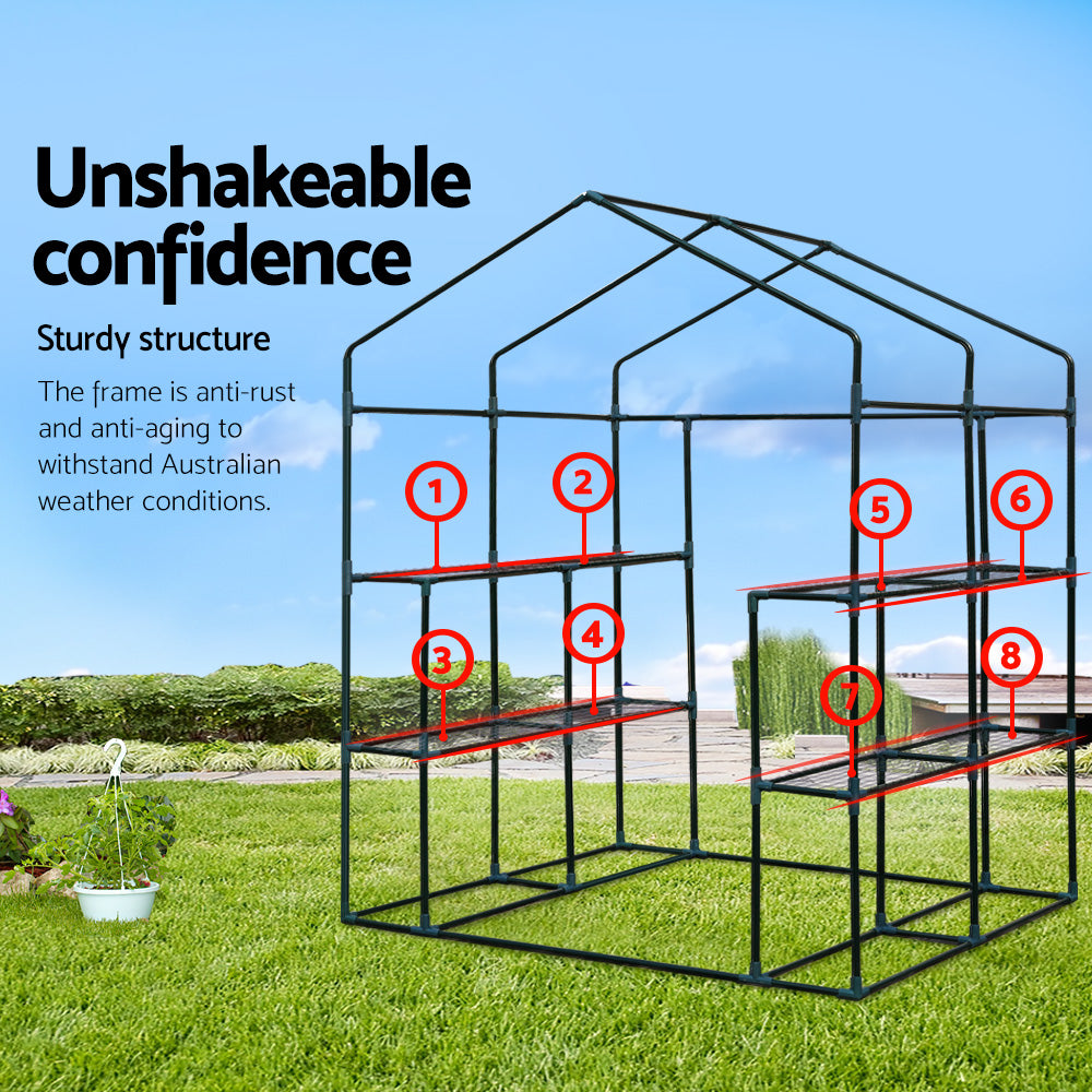 Greenhouses & Accessories: Green Fingers Greenhouse 1.4x1.55x2M Walk in Green House Tunnel Plant Garden Shed 8 Shelves