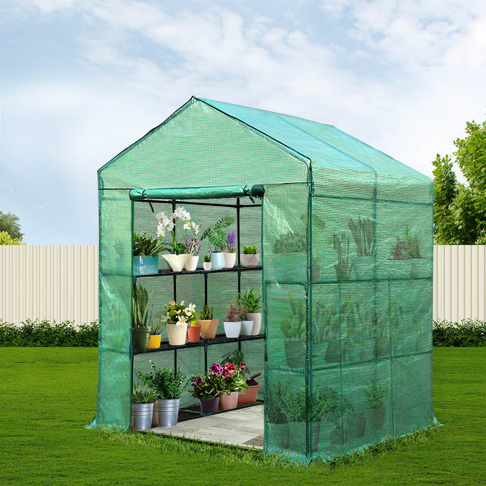 Greenhouses & Accessories: Green Fingers Greenhouse 1.4x1.55x2M Walk in Green House Tunnel Plant Garden Shed 8 Shelves