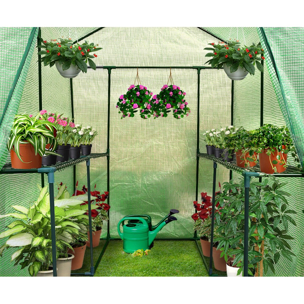 Greenhouses & Accessories: Green Fingers Greenhouse 1.2x1.9x1.9M Walk in Green House Tunnel Plant Garden Shed 4 Shelves