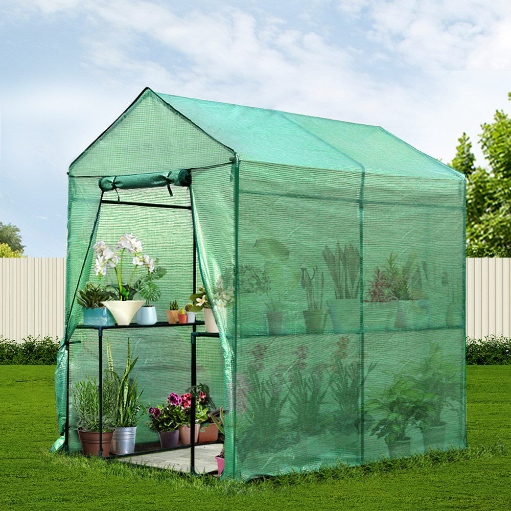 Greenhouses & Accessories: Green Fingers Greenhouse 1.2x1.9x1.9M Walk in Green House Tunnel Plant Garden Shed 4 Shelves