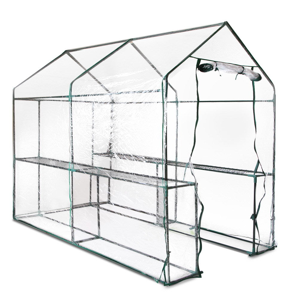 Greenhouses & Accessories: Green Fingers Greenhouse 1.2x1.9x1.9M Walk in Green House Tunnel Clear Garden Shed 4 Shelves