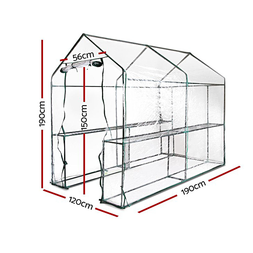 Greenhouses & Accessories: Green Fingers Greenhouse 1.2x1.9x1.9M Walk in Green House Tunnel Clear Garden Shed 4 Shelves