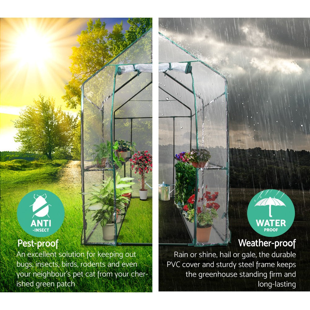 Greenhouses & Accessories: Green Fingers Greenhouse 1.2x1.9x1.9M Walk in Green House Tunnel Clear Garden Shed 4 Shelves