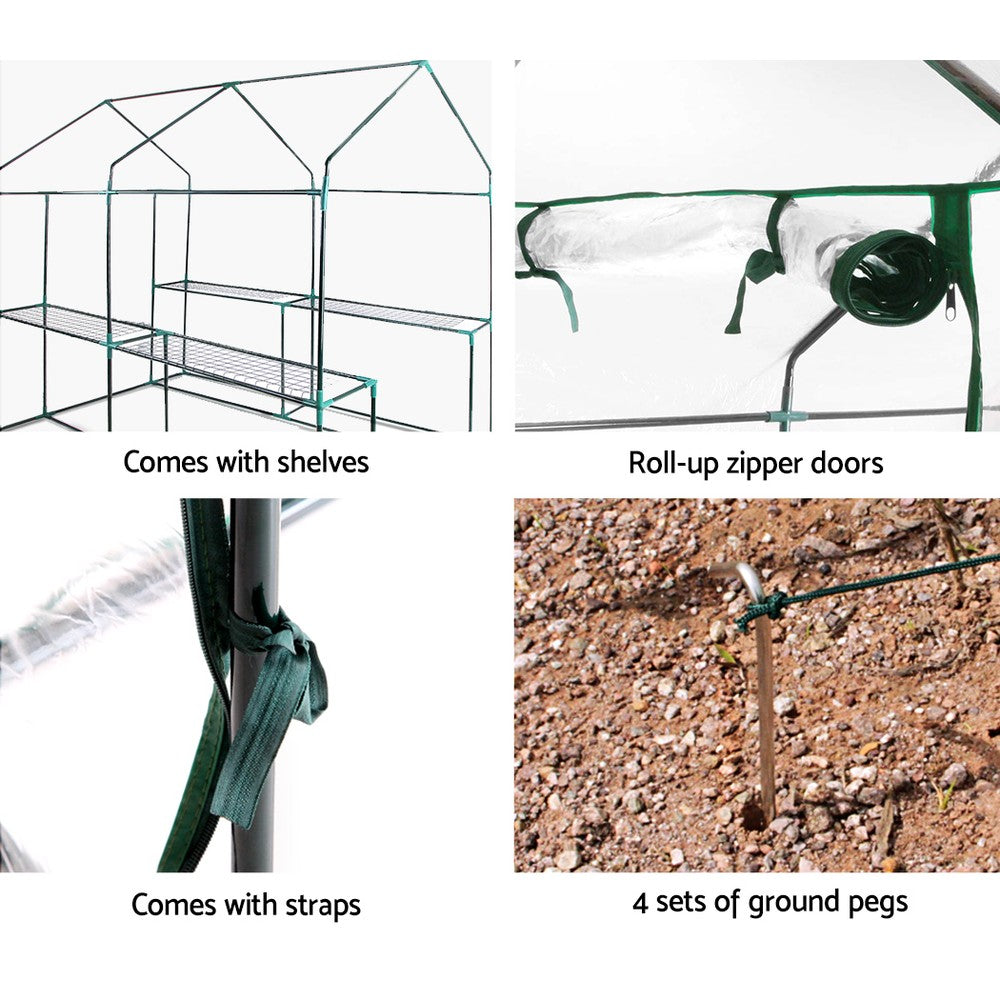 Greenhouses & Accessories: Green Fingers Greenhouse 1.2x1.9x1.9M Walk in Green House Tunnel Clear Garden Shed 4 Shelves