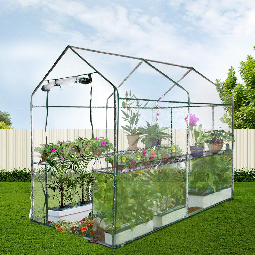 Greenhouses & Accessories: Green Fingers Greenhouse 1.2x1.9x1.9M Walk in Green House Tunnel Clear Garden Shed 4 Shelves