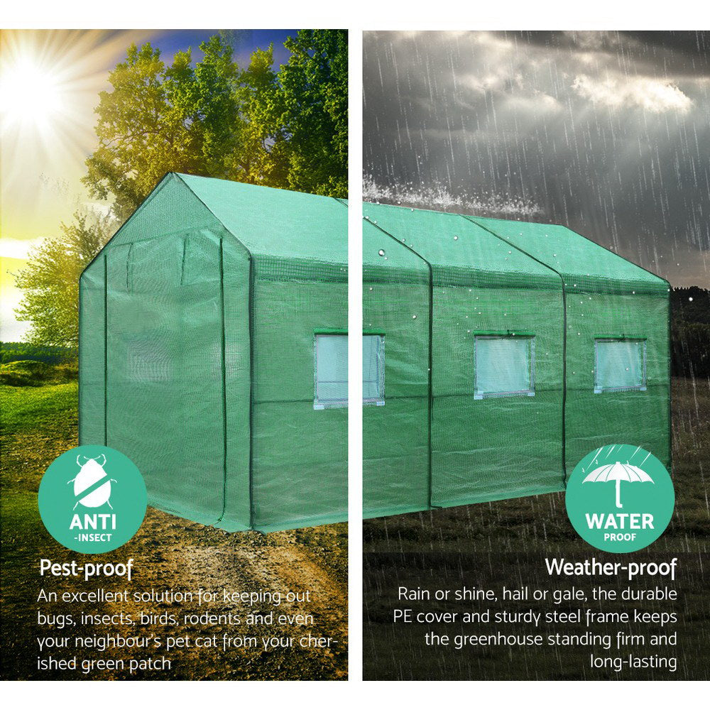 Greenhouses & Accessories: Green Fingers Greenhouse 3.5x2x2M Walk in Green House Tunnel Plant Garden Shed