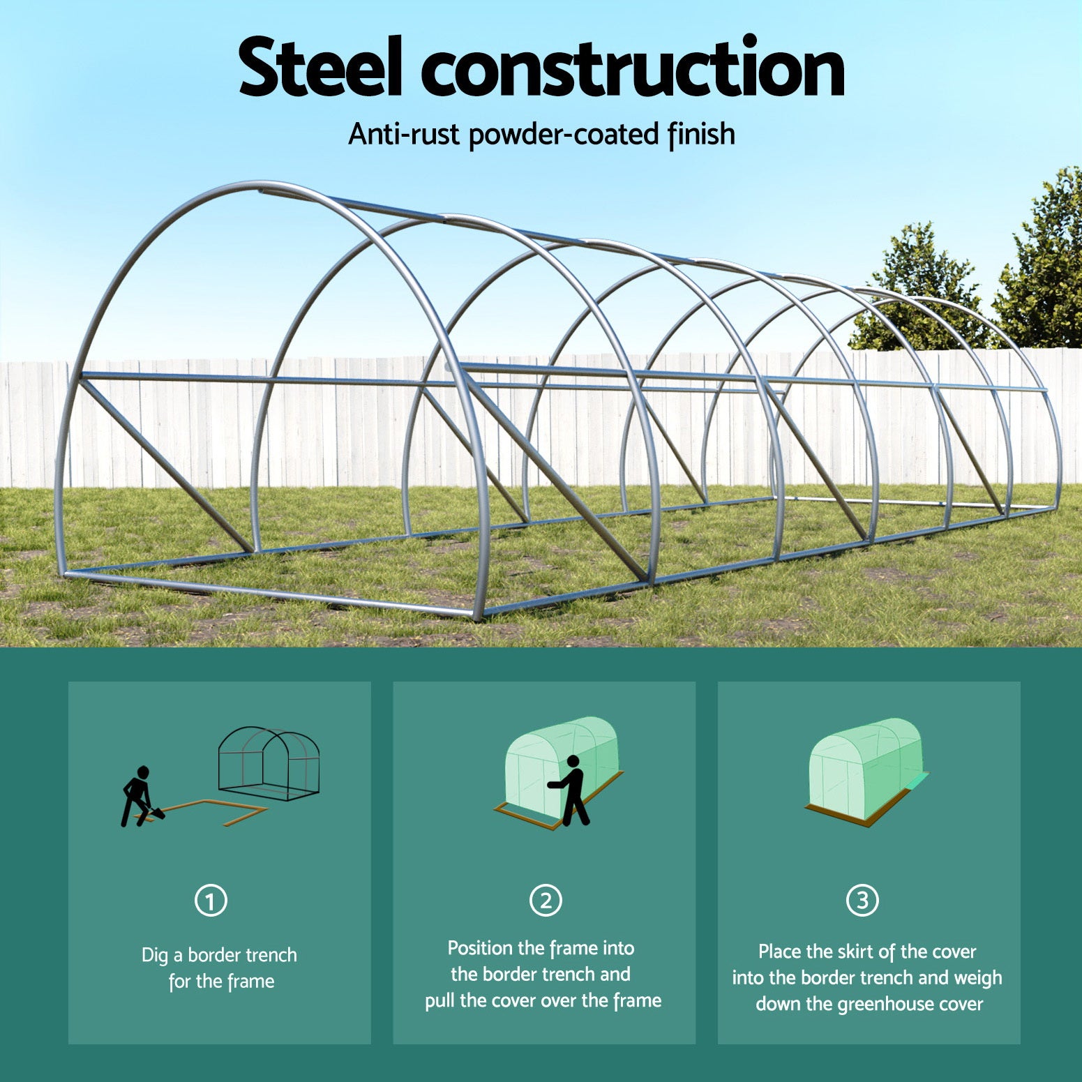 Greenhouses & Accessories: Green Fingers Greenhouse 9x3x2M Walk in Green House Tunnel Plant Garden Shed Dome