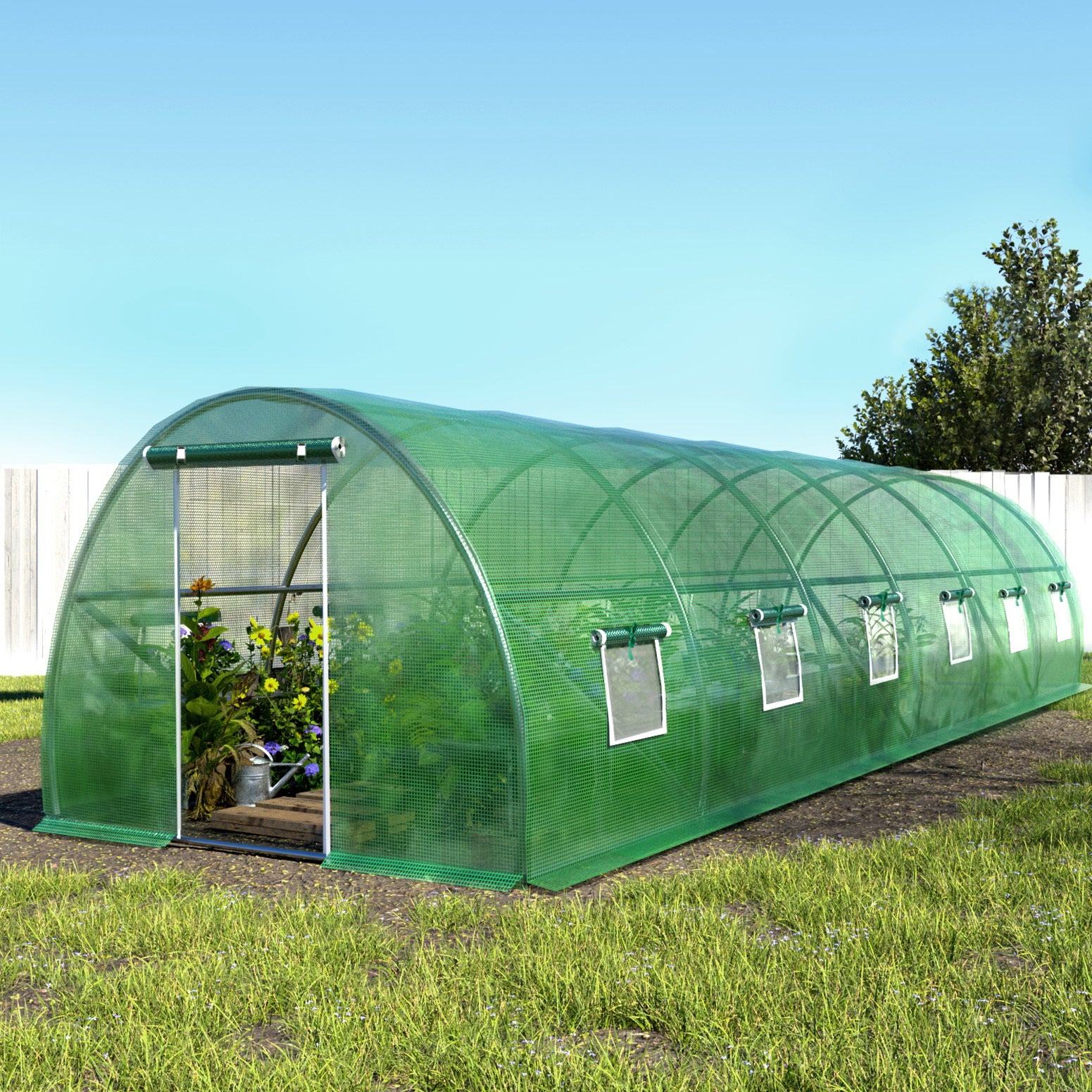 Greenhouses & Accessories: Green Fingers Greenhouse 9x3x2M Walk in Green House Tunnel Plant Garden Shed Dome