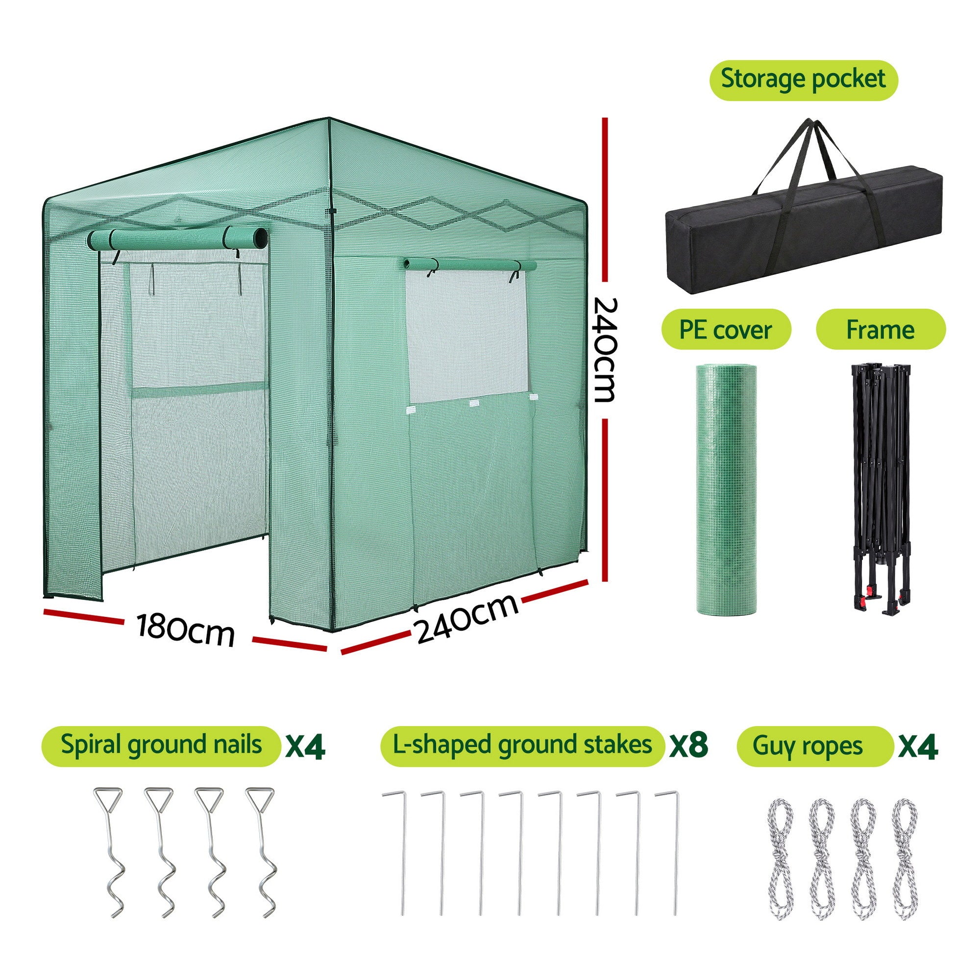 Green Fingers Greenhouse 180x240x240cm Steel Frame PE Cover Outdoor Shelter