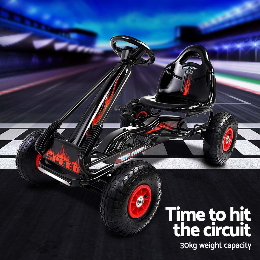 Ride On Cars: Rigo Kids Pedal Go Kart Ride On Toys Racing Car Rubber Tyre Black
