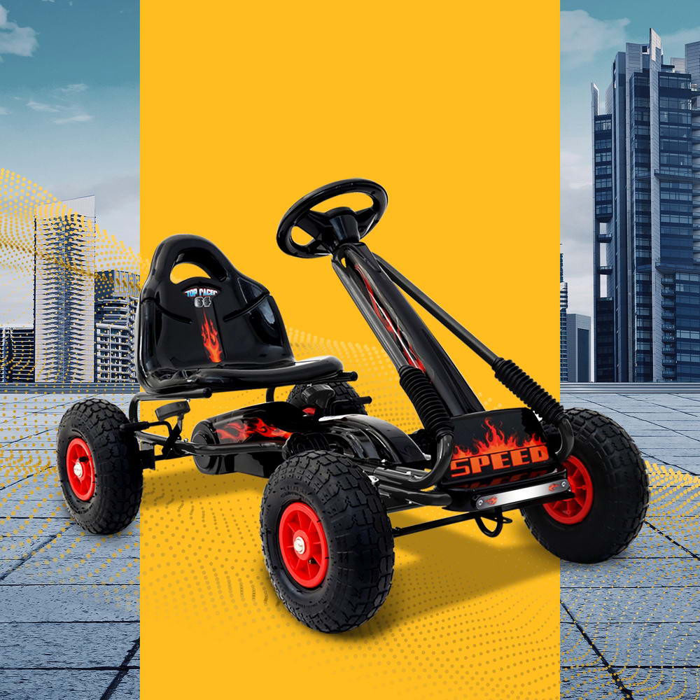 Ride On Cars: Rigo Kids Pedal Go Kart Ride On Toys Racing Car Rubber Tyre Black