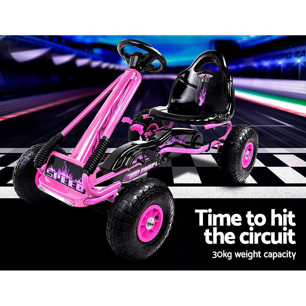 Ride On Cars: Rigo Kids Pedal Go Kart Ride On Toys Racing Car Rubber Tyre Pink