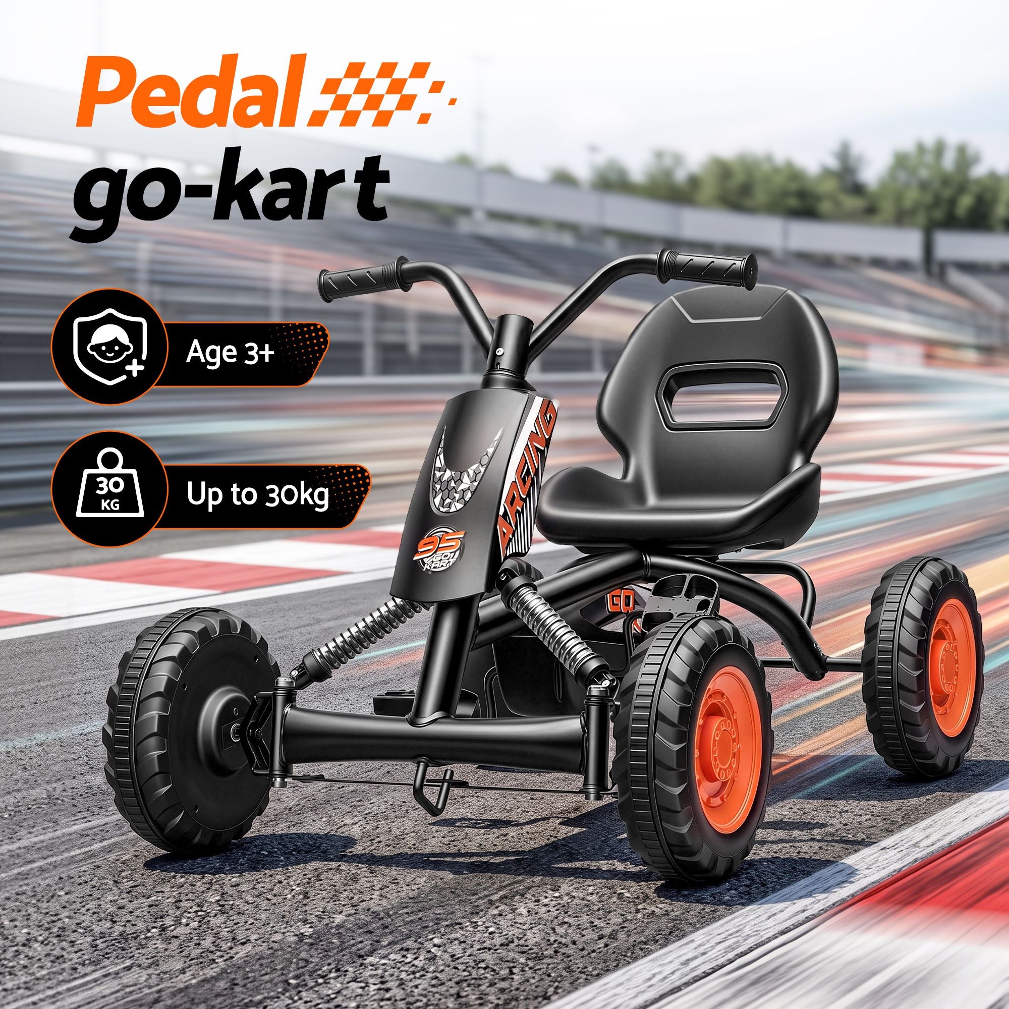 Rigo Pedal Go Kart Kids with Plastic Wheels Forward Reverse Black 84cm