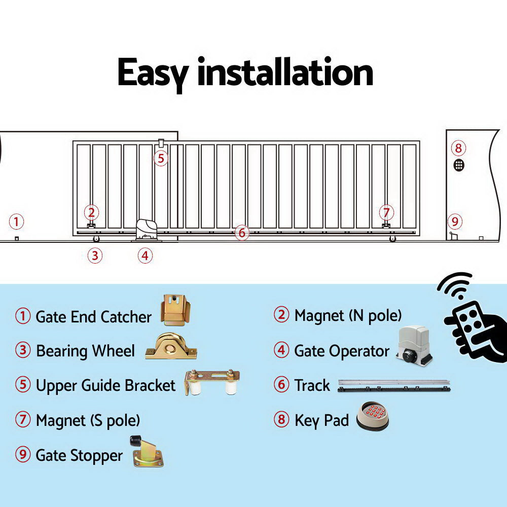 LockMaster Electric Sliding Gate Opener 1200KG Keypad 4M