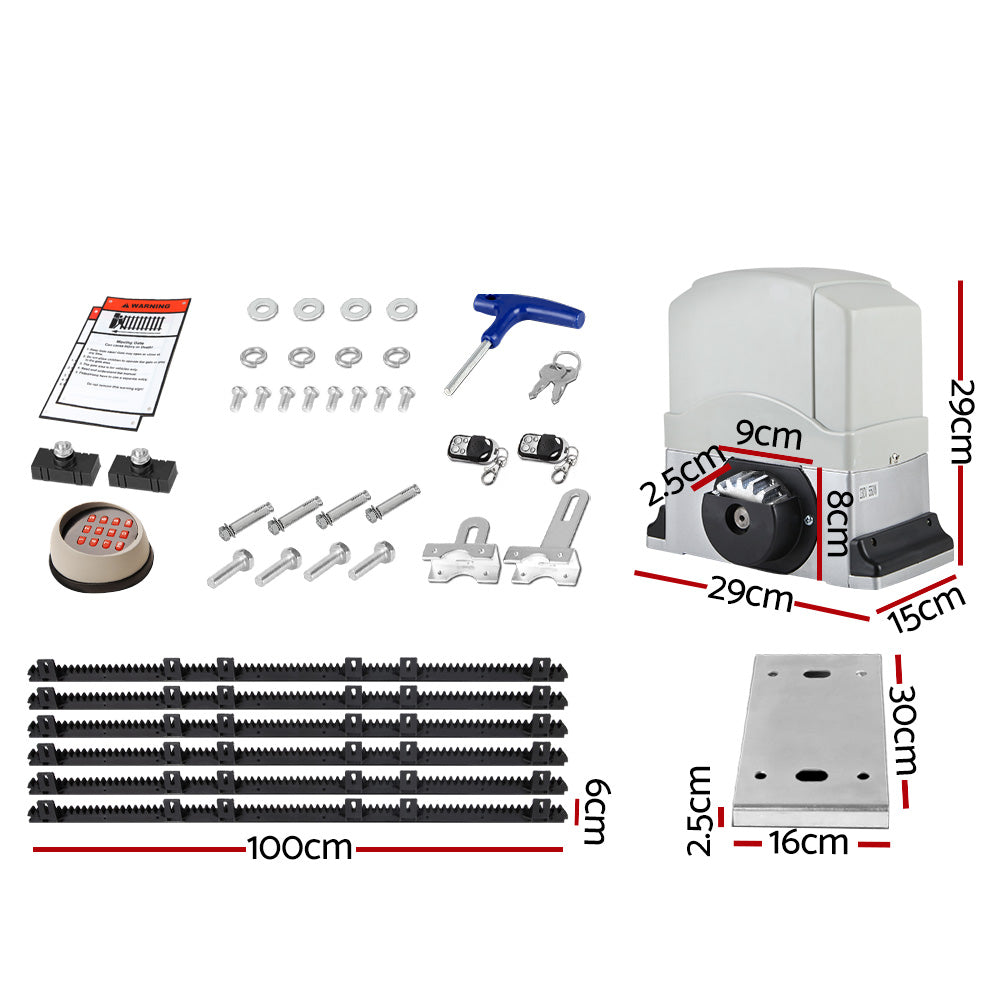 LockMaster Electric Sliding Gate Opener 1200KG Auto Keypad Hardware Remote 6M