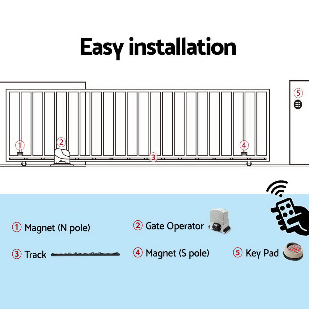 Fence & Gate Accessories: LockMaster Automatic Sliding Gate Opener Kit Keypad 4M 1200KG
