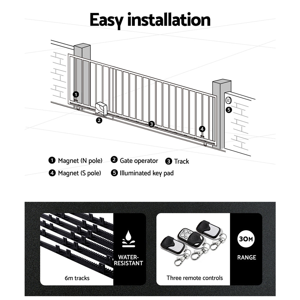 Fence & Gate Accessories: LockMaster Automatic Sliding Gate Opener Kit 10W Solar 6M 600KG