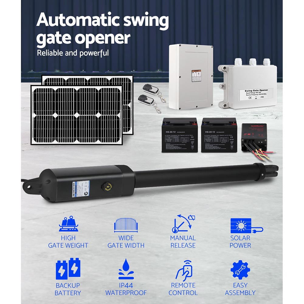 LockMaster Single Swing Gate Opener 500KG 40W Solar Panel