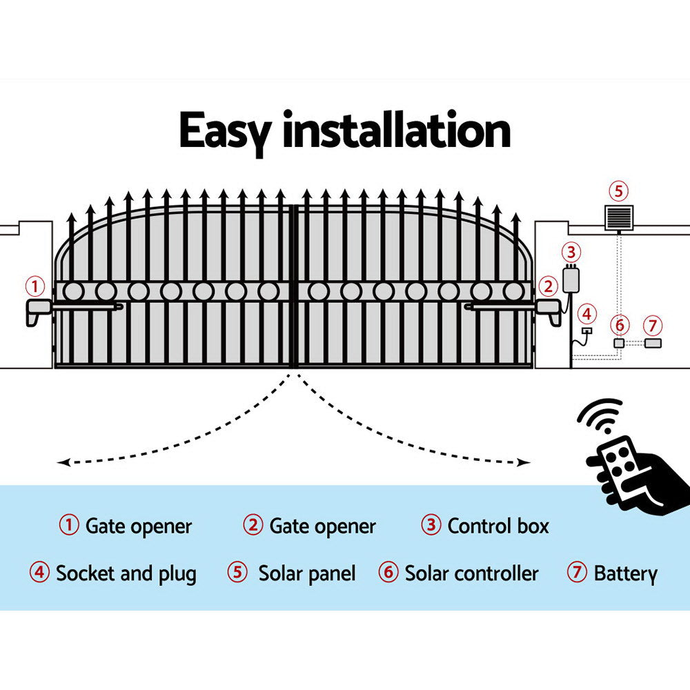 LockMaster Swing Gate Opener Auto 10W Solar Power Electric Remote Control 800KG