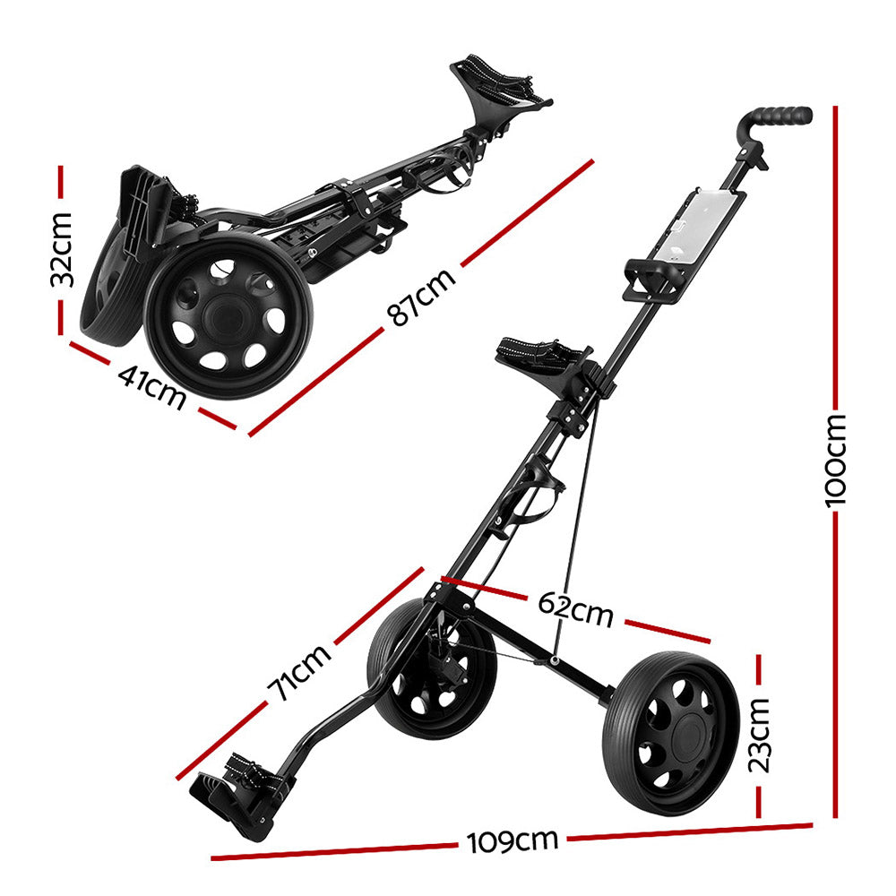 Golf Accessories: Everfit Golf Buggy Quick Folding Trolley Golf Cart Trolley 2 Wheels Cup Holder