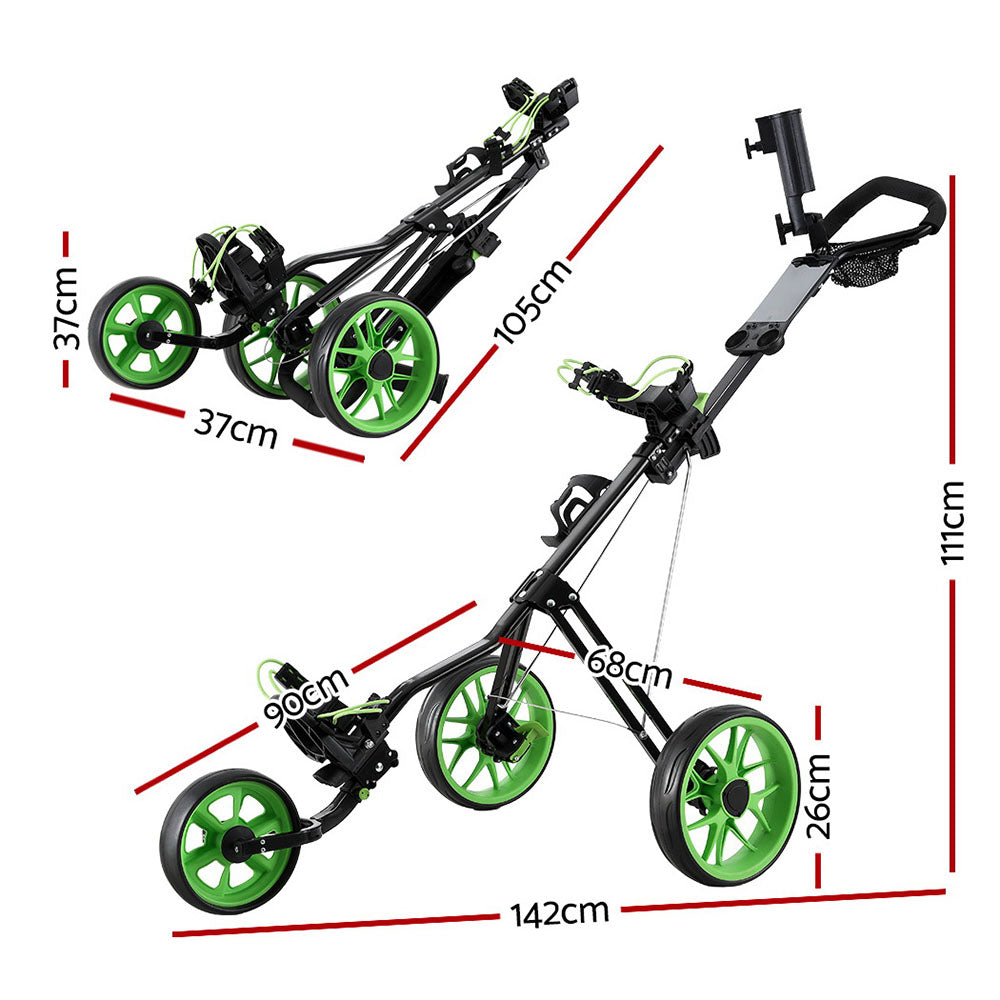 Golf Accessories: Everfit Golf Buggy Quick Folding Trolley Golf Cart 3 Wheels Height Adjustable