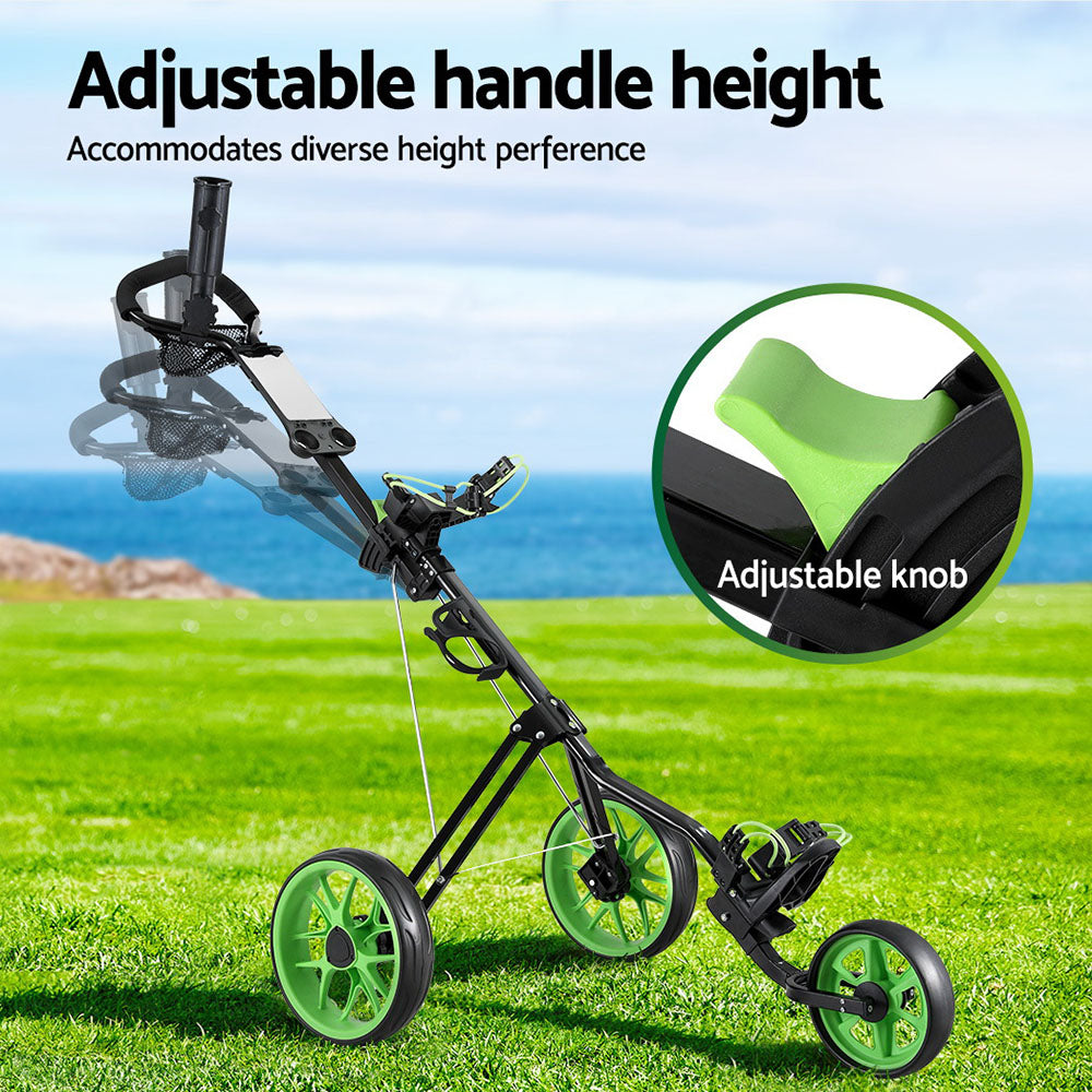 Golf Accessories: Everfit Golf Buggy Quick Folding Trolley Golf Cart 3 Wheels Height Adjustable