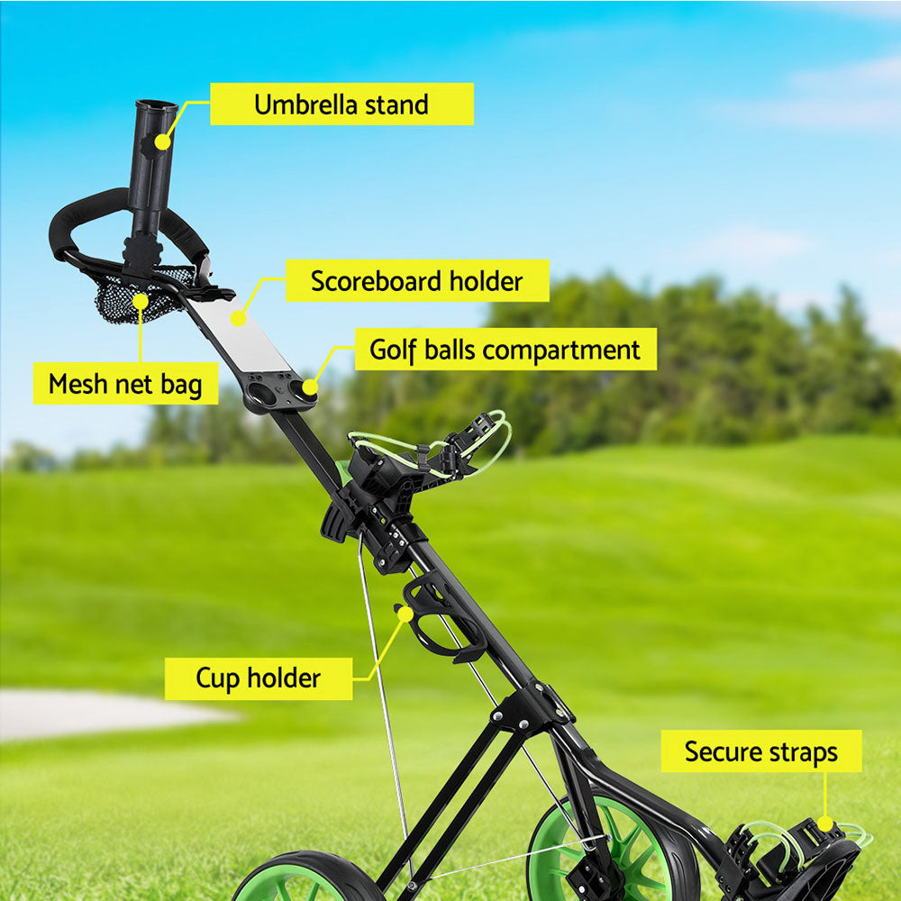 Golf Accessories: Everfit Golf Buggy Quick Folding Trolley Golf Cart 3 Wheels Height Adjustable