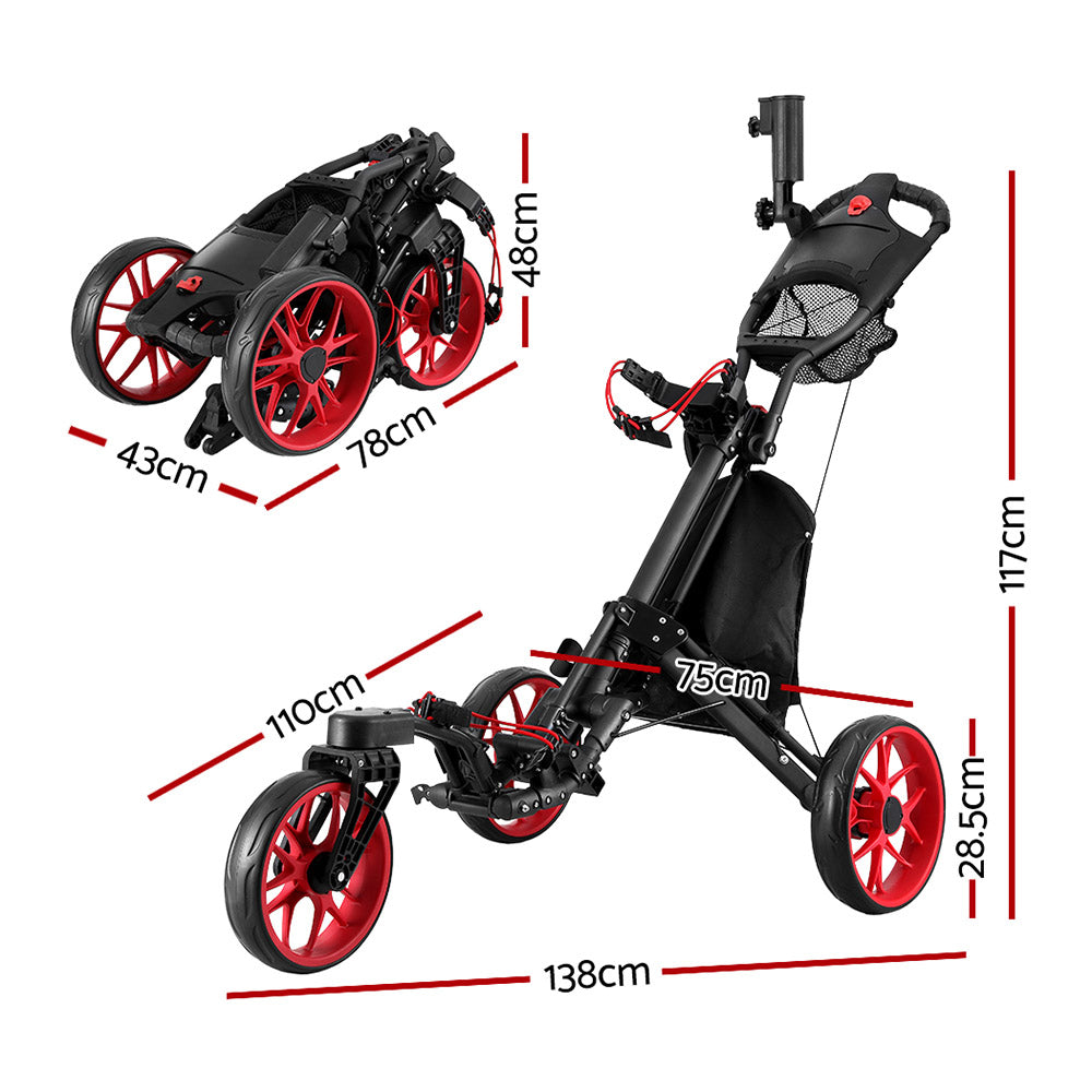 Camp Furniture: Everfit Golf Buggy Foldable Trolley Golf Cart Swivel Wheel Umbrella Bottle Stand