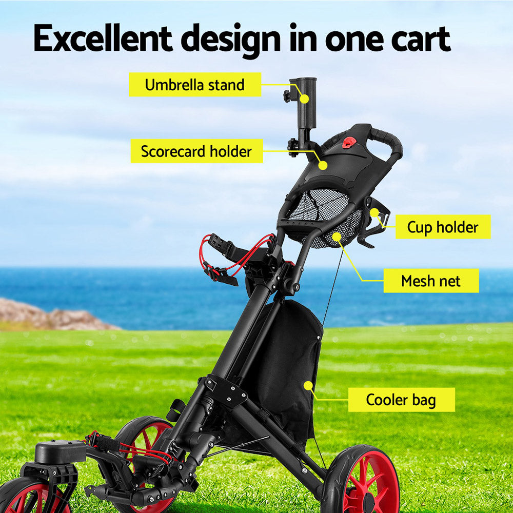 Camp Furniture: Everfit Golf Buggy Foldable Trolley Golf Cart Swivel Wheel Umbrella Bottle Stand