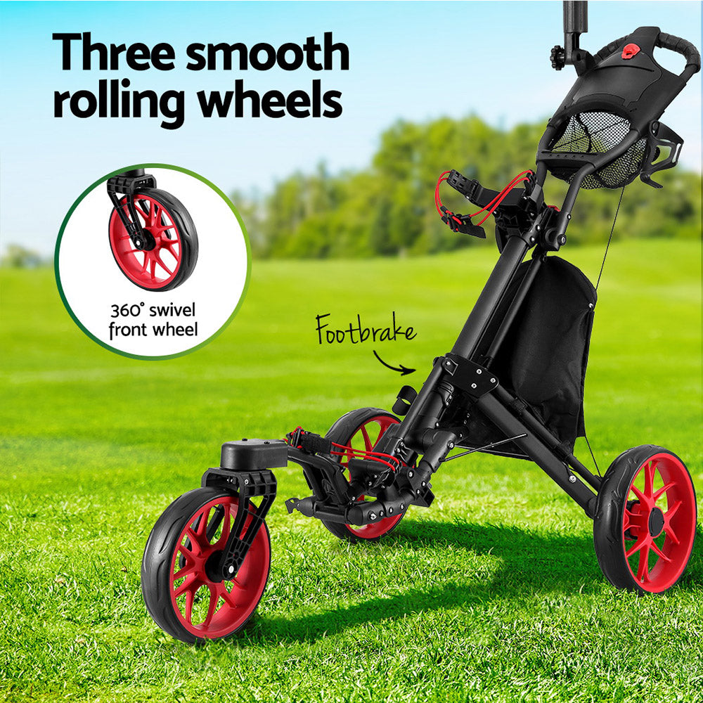 Camp Furniture: Everfit Golf Buggy Foldable Trolley Golf Cart Swivel Wheel Umbrella Bottle Stand